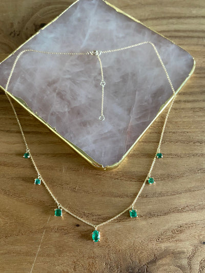 Solid gold Emerald necklace, 42 cm