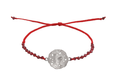 Saturn Medallion Amulet bracelet with beads. Silver