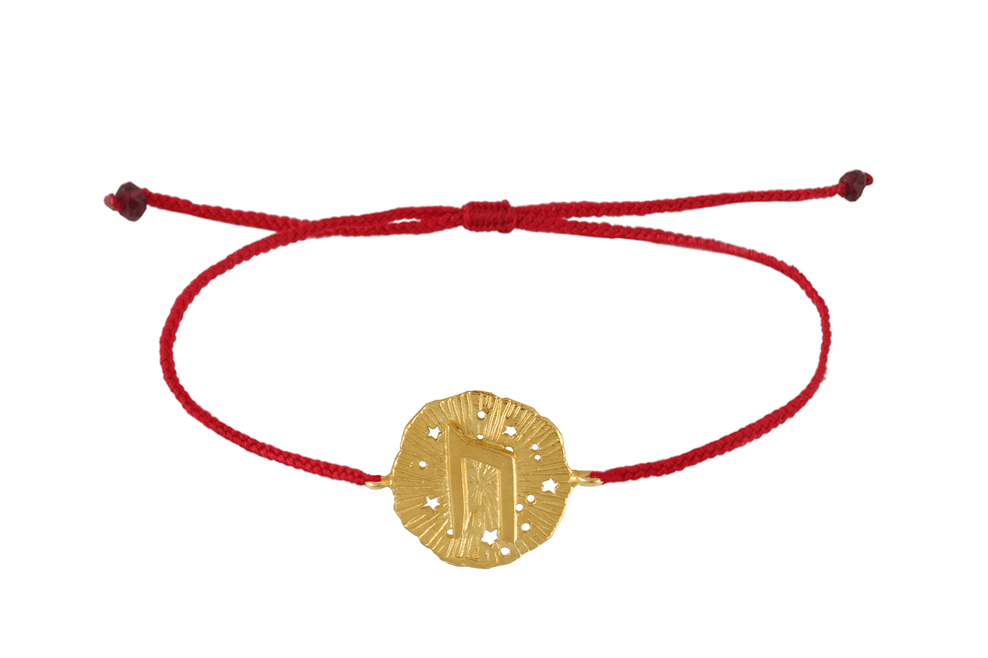 String bracelet with Uruz runic medallion talisman. Gold plated