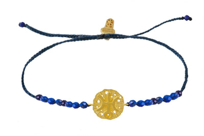 Uranus Medallion Amulet bracelet with beads. Gold plated