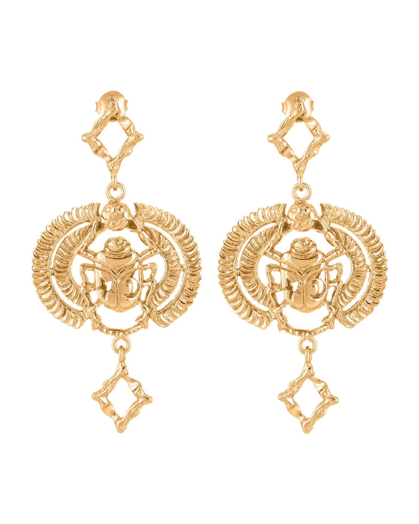 Scarab earrings. Silver, gold-plated