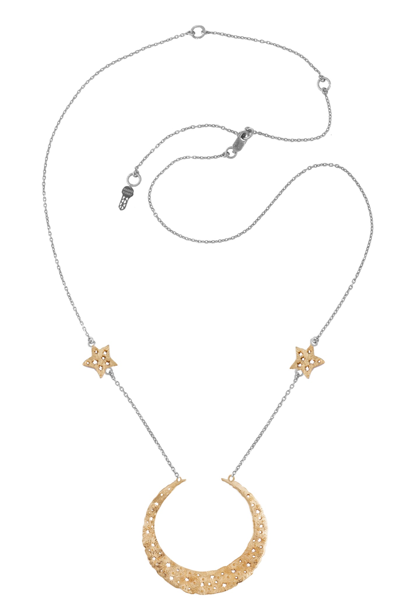 Moon Queen with 2 stars on the chain necklace. Silver, partly gold-plated