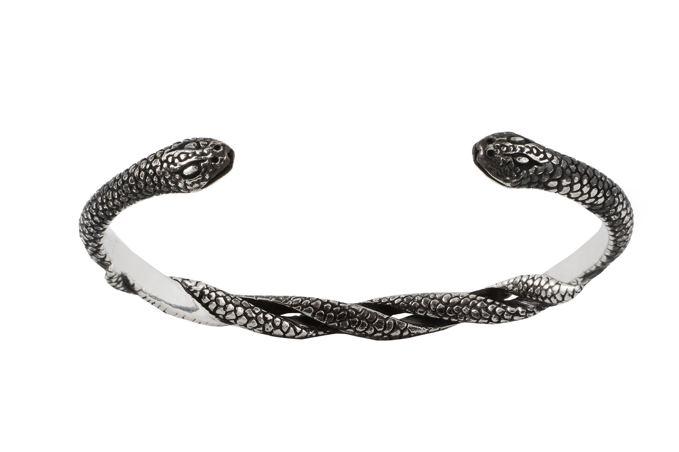 Intertwined snakes bracelet cuff. Silver, oxidized