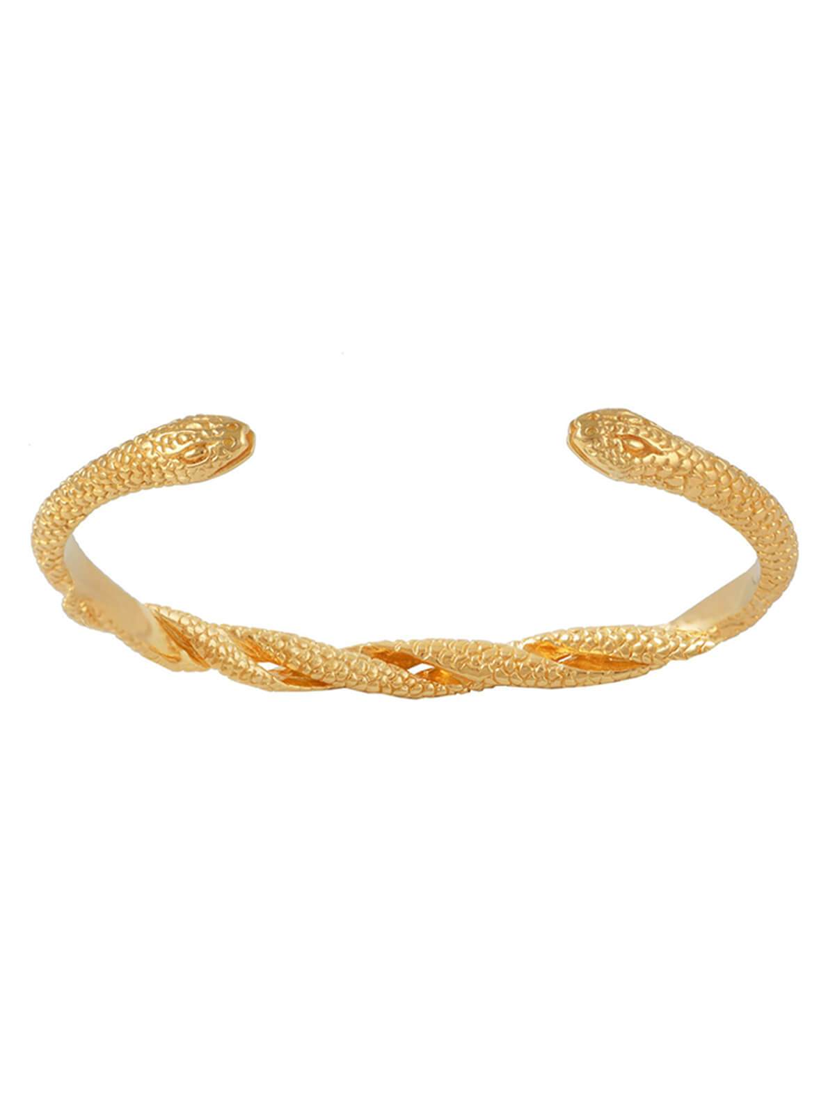 Intertwined snakes bracelet cuff. Silver, gold-plated