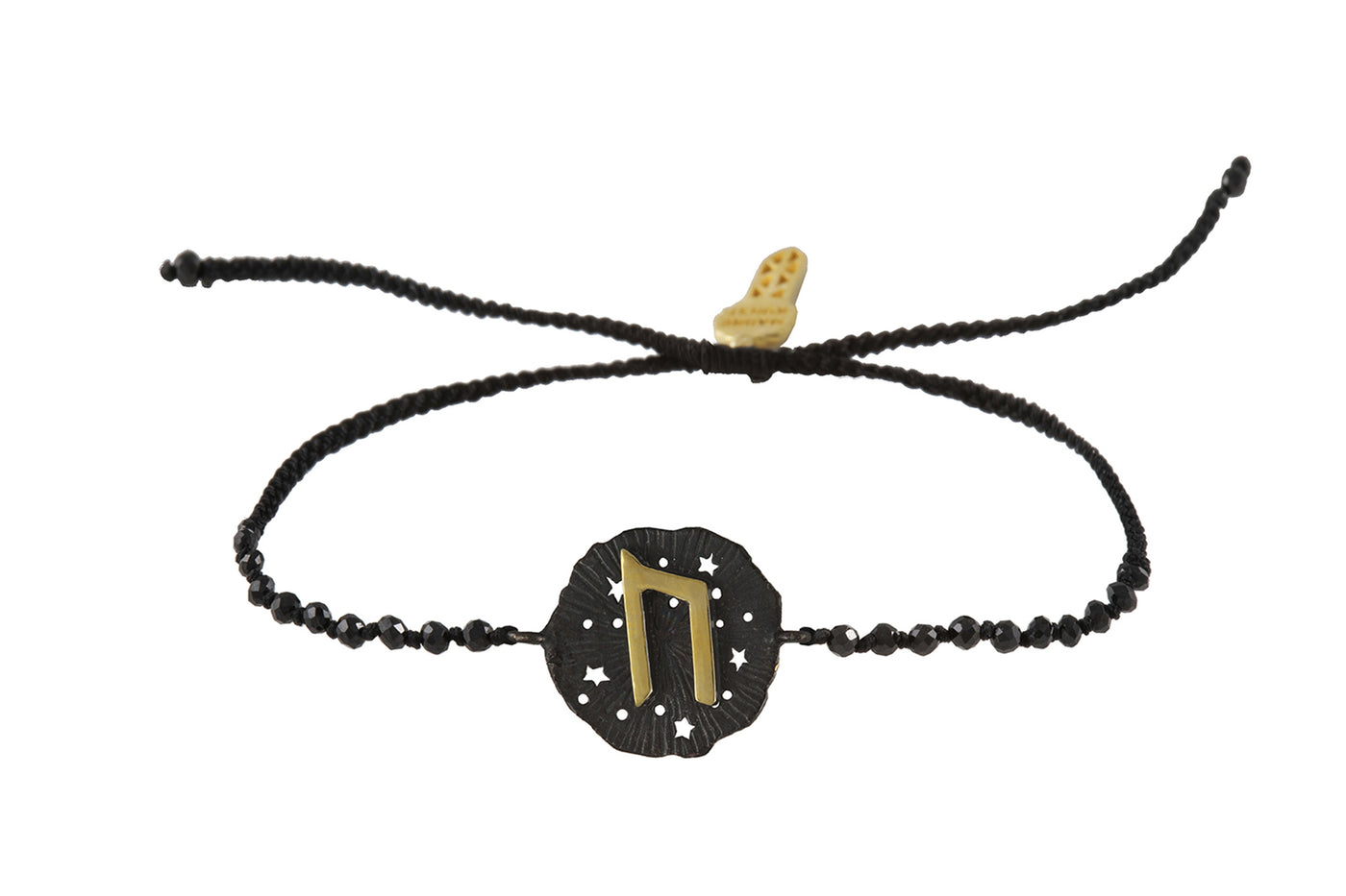 Runic medallion amulet Uruz bracelet with beads. Gold plated and oxide