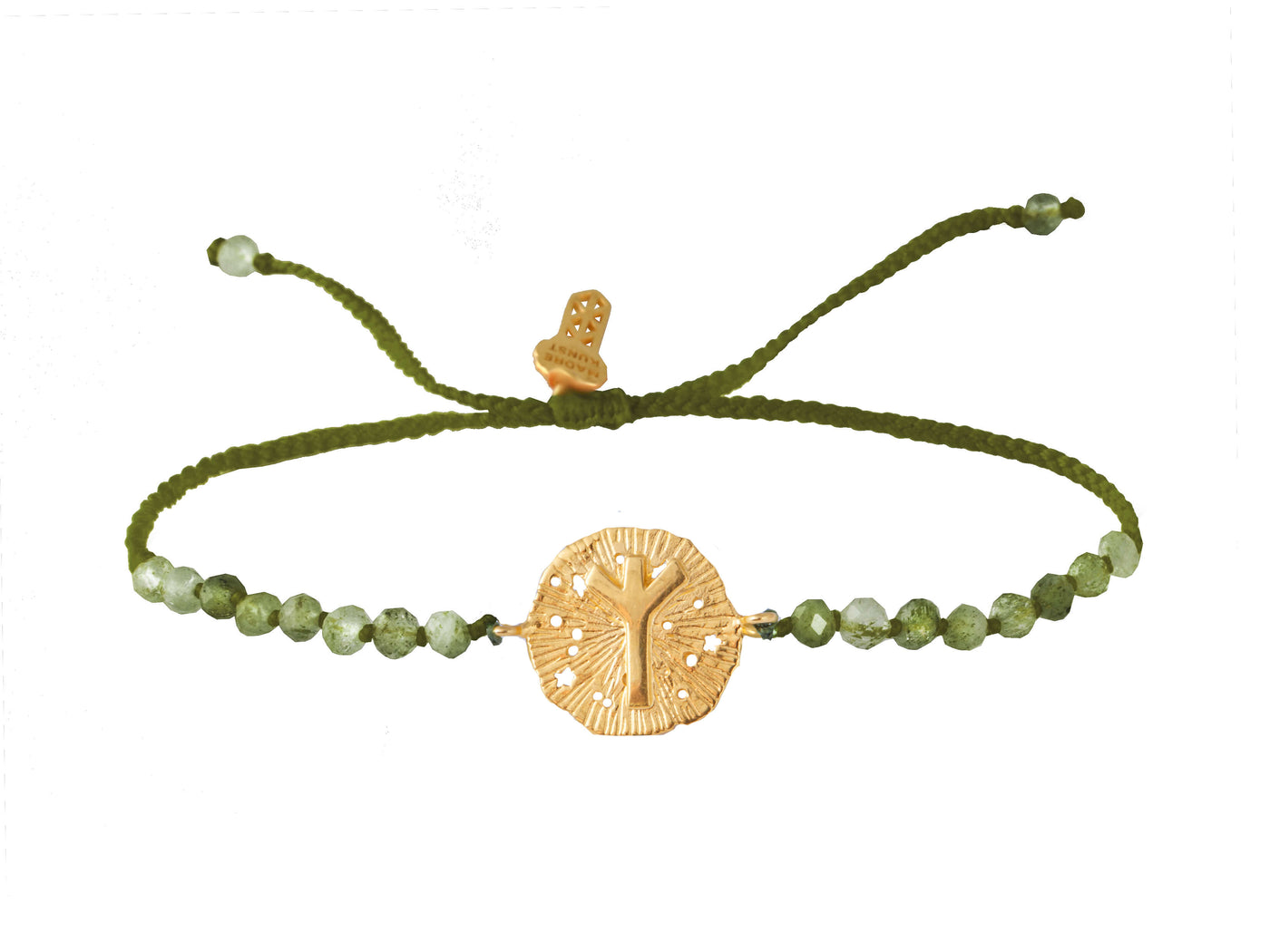 Runic medallion amulet Algiz bracelet with beads. Gold plated