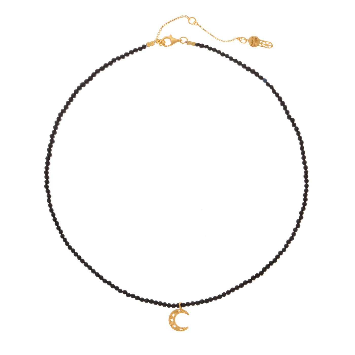 Moon black spinel choker. Silver, gold-plated