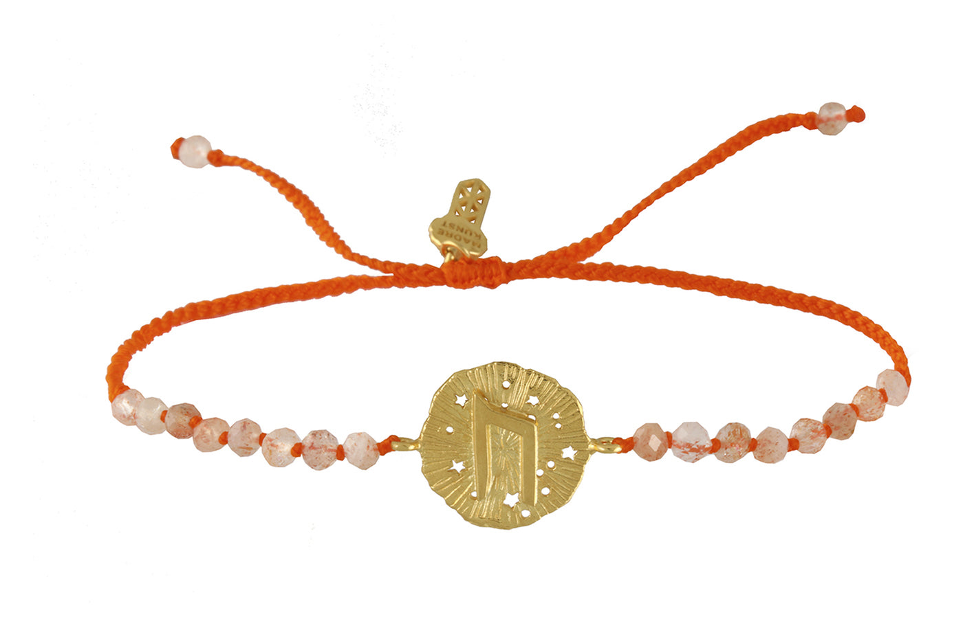 Runic medallion amulet Uruz bracelet with beads. Gold plated
