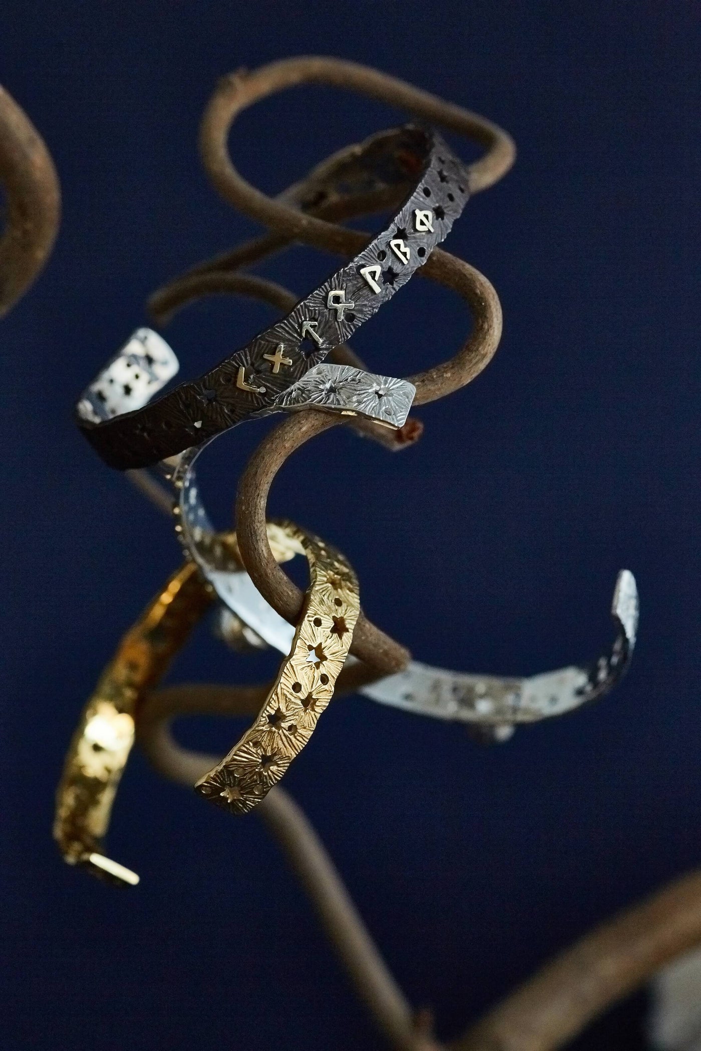 Love runic formula lace cuff. Silver, oxidized, solid gold