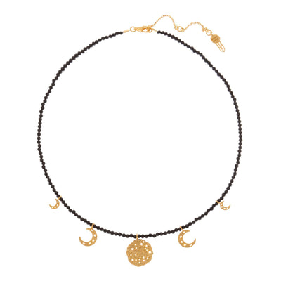 Moon Cycle black spinel choker. Silver, gold-plated