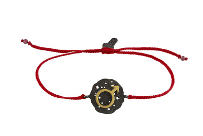 String bracelet with Mars medallion  amulet. Gold plated and oxide