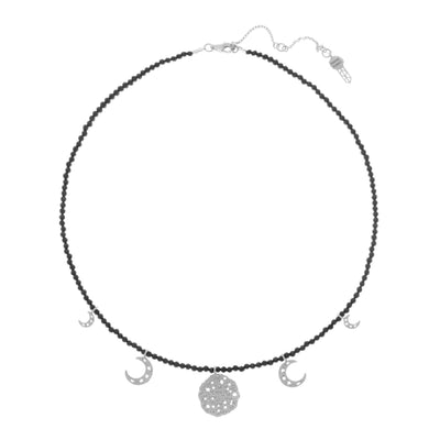 Moon Cycle black spinel choker. Silver