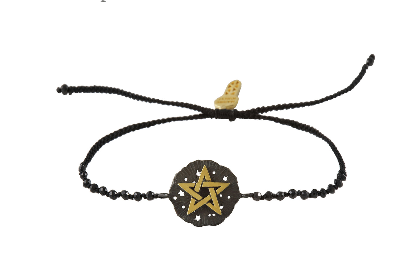 Pentagram medallion talisman bracelet with beads. Gold plated and oxide