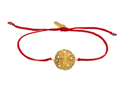 String bracelet with runic medallion amulet Algiz. Gold plated