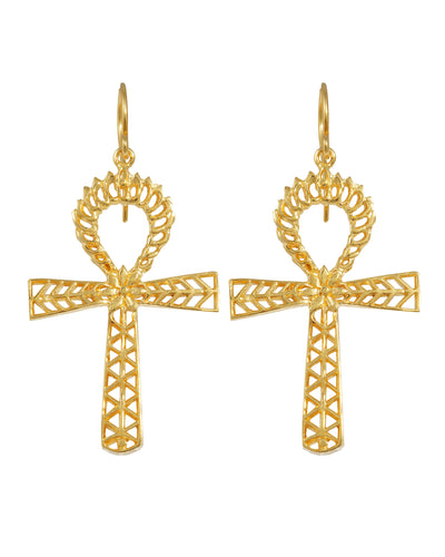 Ankh hook earrings. Silver, gold-plated