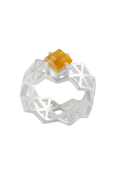 Large life force ring with citrine stone. Silver