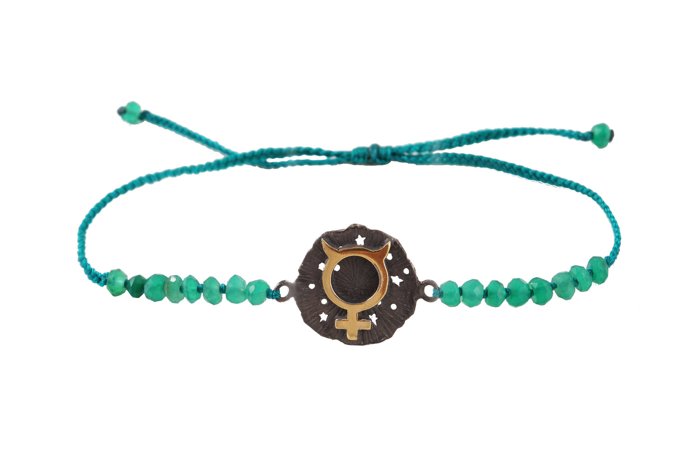 Mercury Medallion Amulet bracelet with beads. Gold plated and oxide