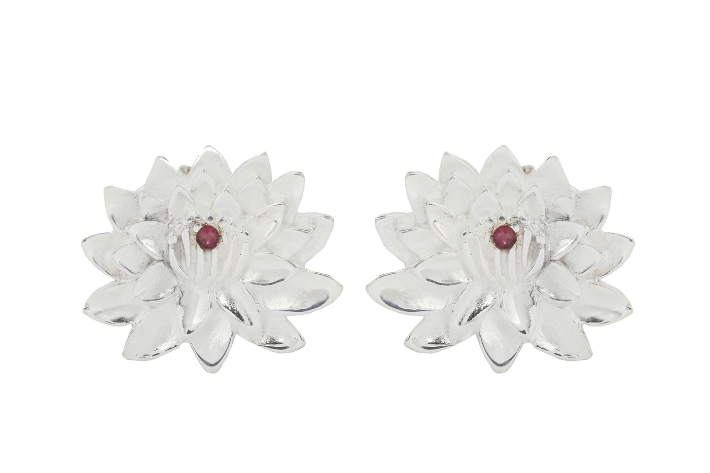 Earrings "Lotus with ruby". Silver