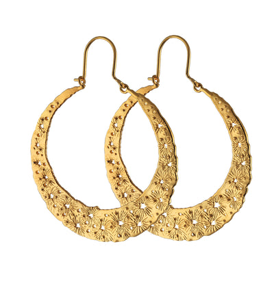 Large Moon disc hoop earrings. Silver, gold-plated