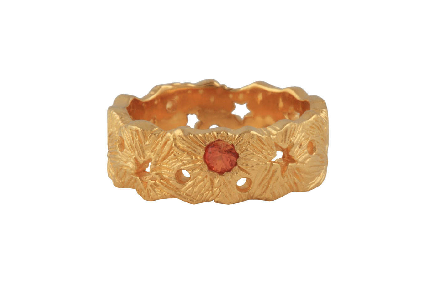 Cosmic ring with yellow or orange 3mm sapphire. Gold plated