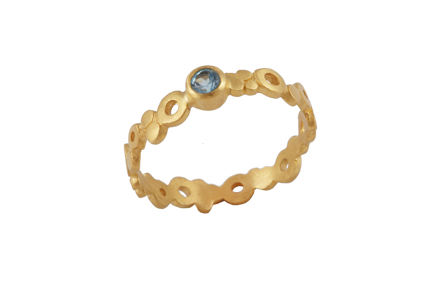 Ring with elements - Air. Gold plated,  blue topaz stone
