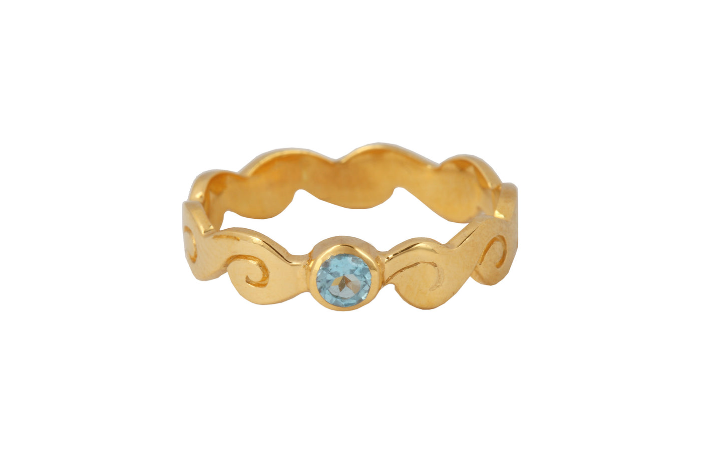 Ring with elements - Water. Gold plated, blue topaz