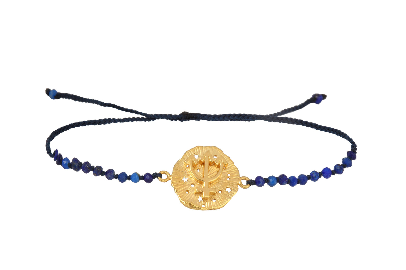 Neptune Medallion Amulet bracelet with beads. Gold plated