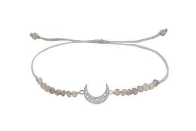 Moon amulet bracelet with beads. Silver