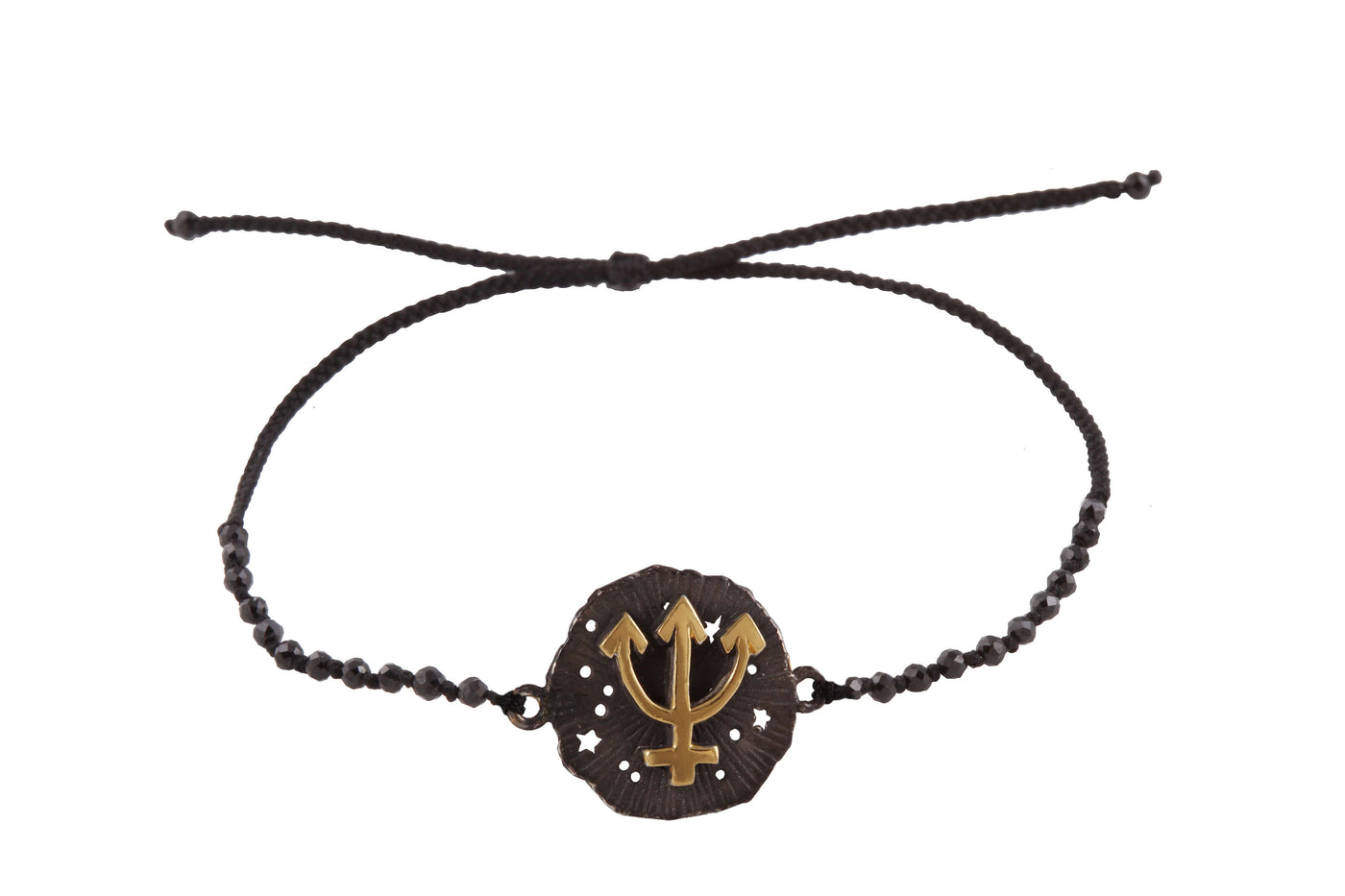 Neptune Medallion Amulet bracelet with beads. Gold plated and oxide