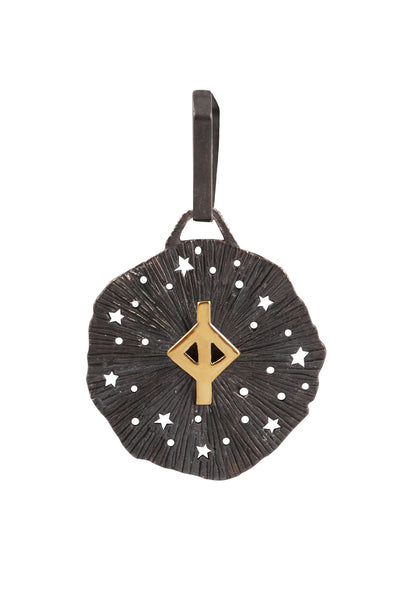 Mens pendant Large runic medallion. Gold plated, oxide