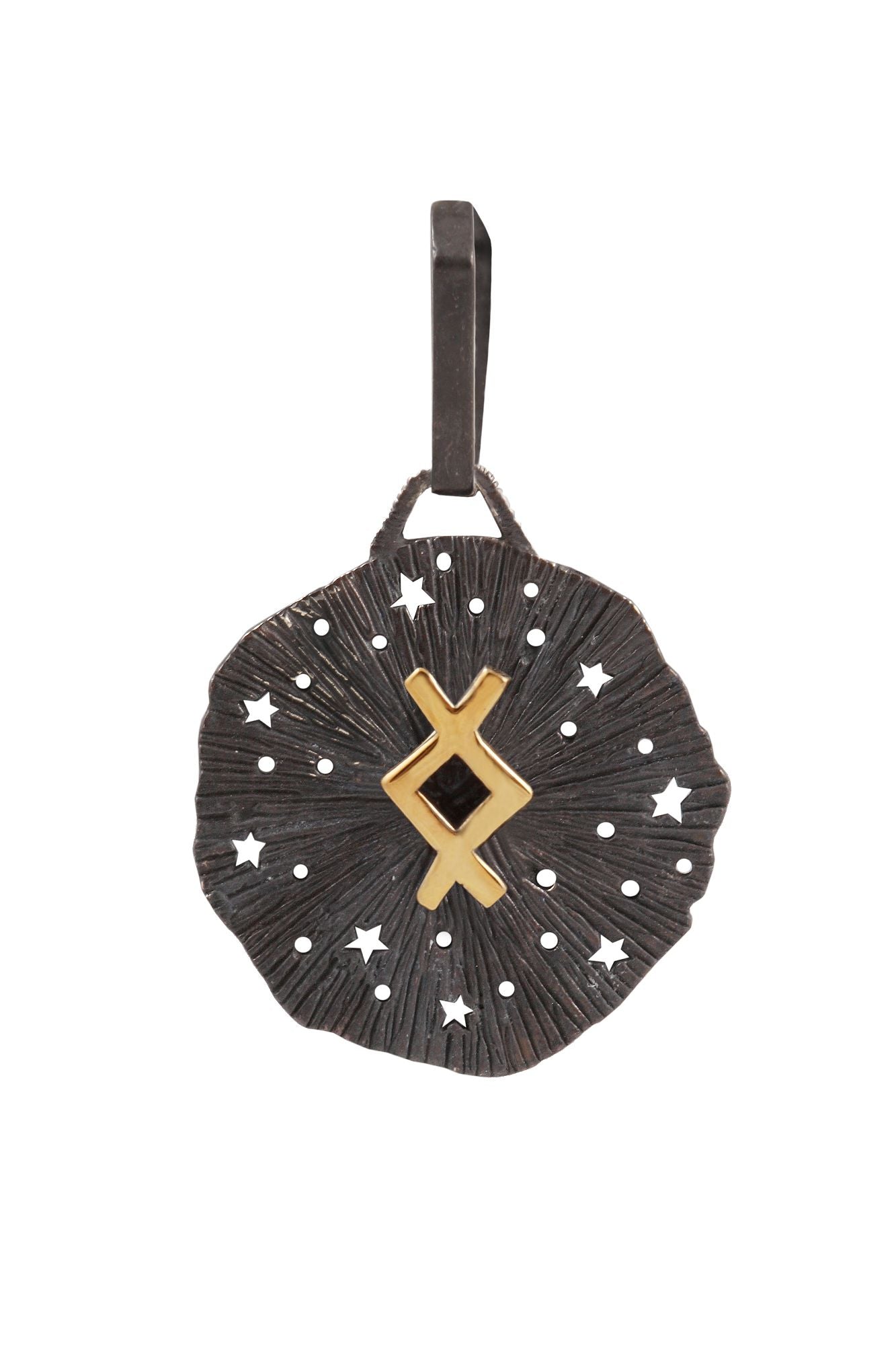 Mens pendant Large runic medallion. Gold plated, oxide