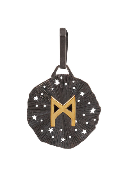 Mens pendant Large runic medallion. Gold plated, oxide