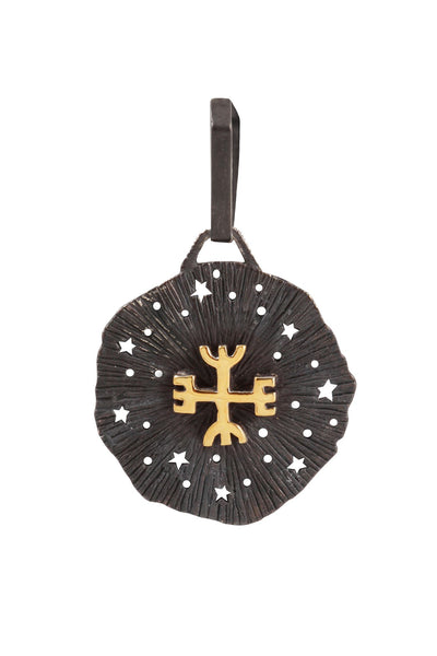 Mens pendant Large runic medallion. Gold plated, oxide