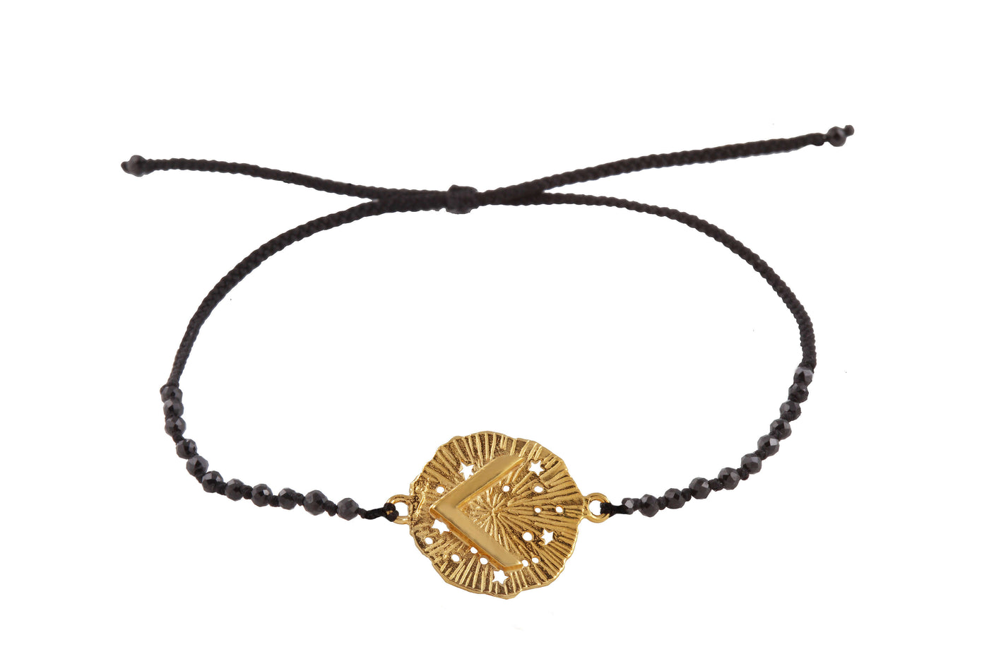 Runic medallion amulet Kenaz bracelet with beads. Gold plated