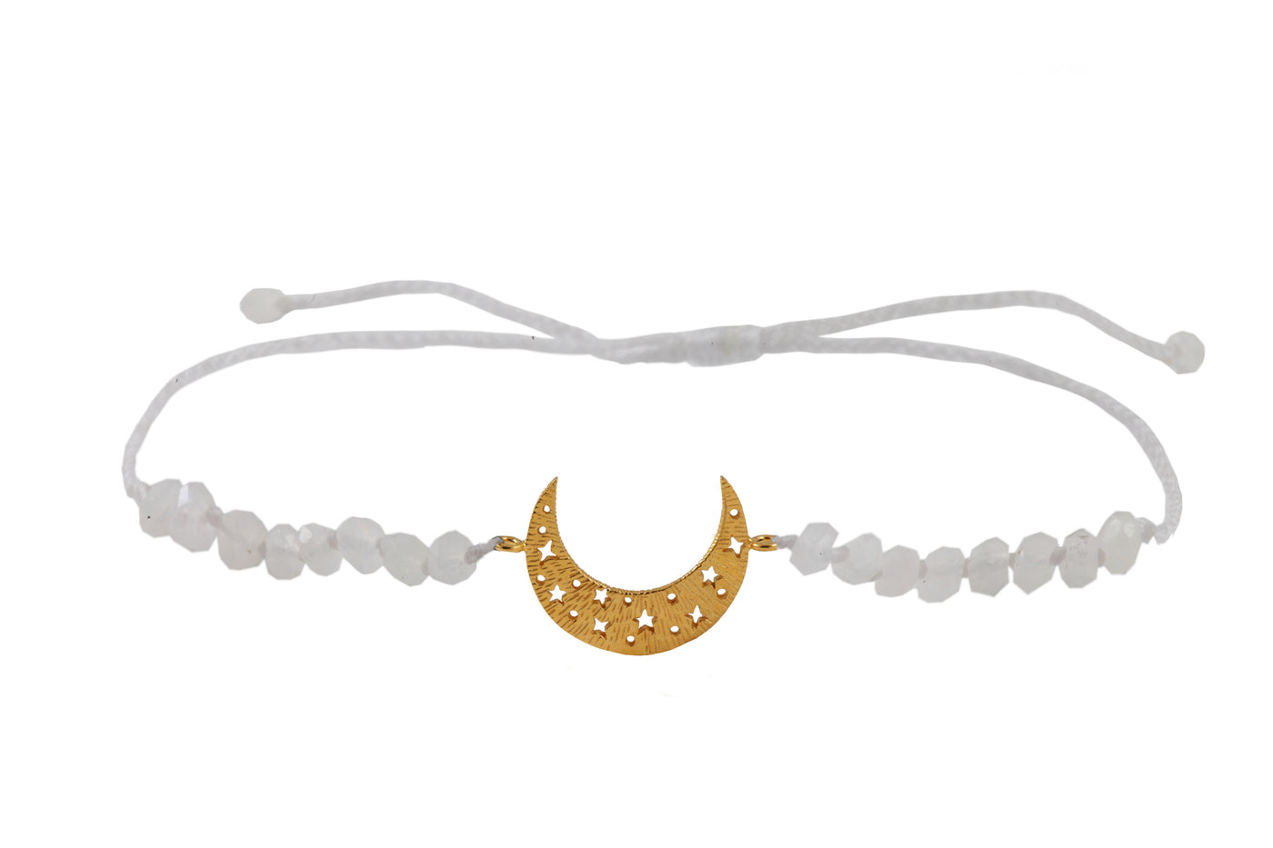 Moon amulet bracelet with beads. Gold plated