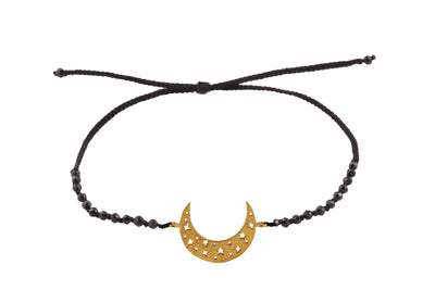 Moon amulet bracelet with beads. Gold plated