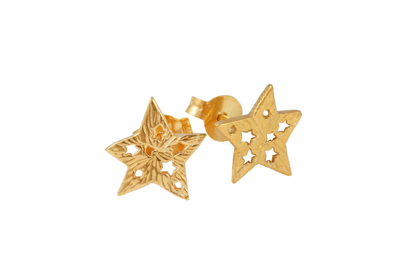 5-poined Star stud earrings. Silver, gold-plated