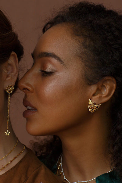 Bastet Goddess stud earrings. Silver, gold-plated