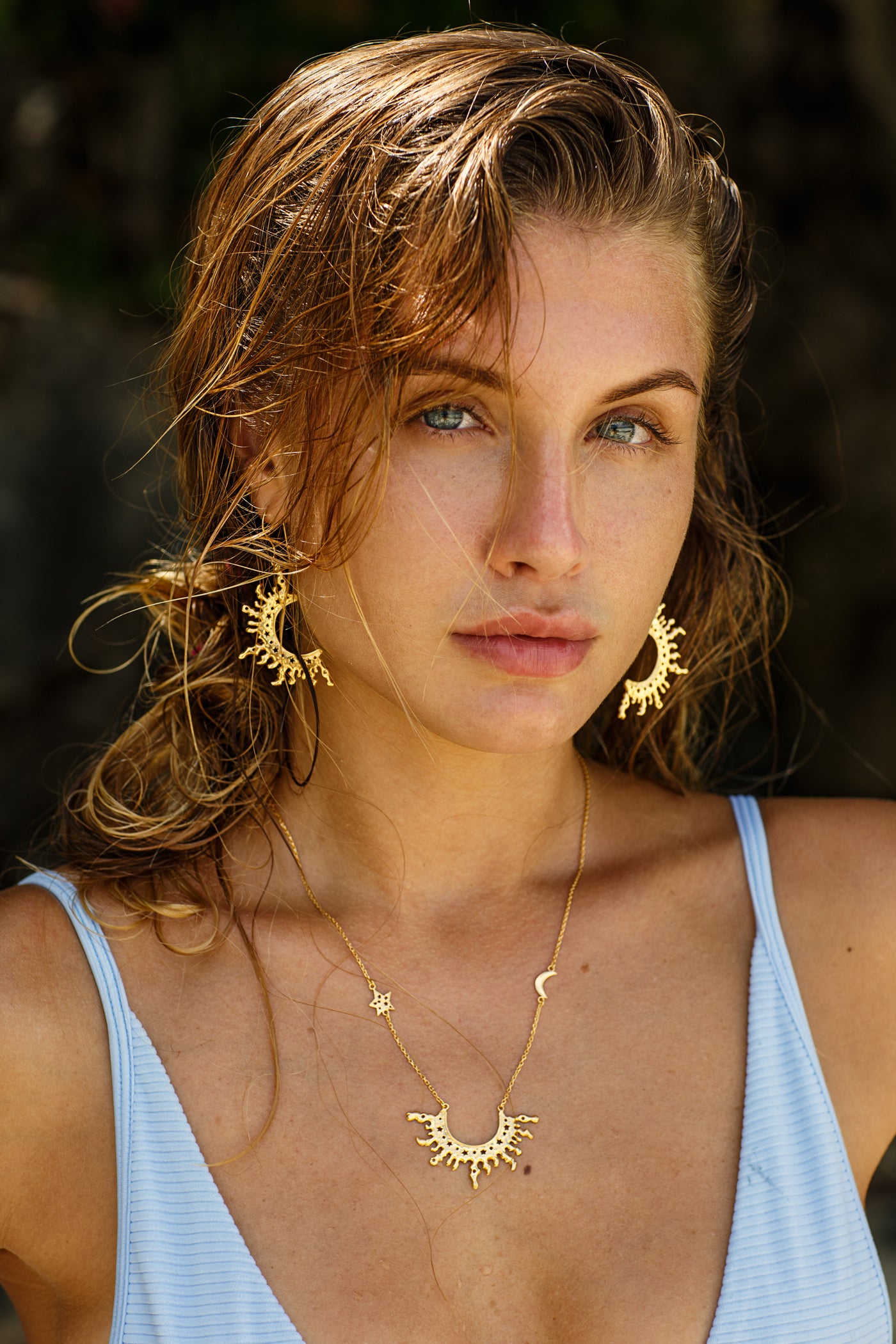 Half Sun earrings. Silver, gold-plated