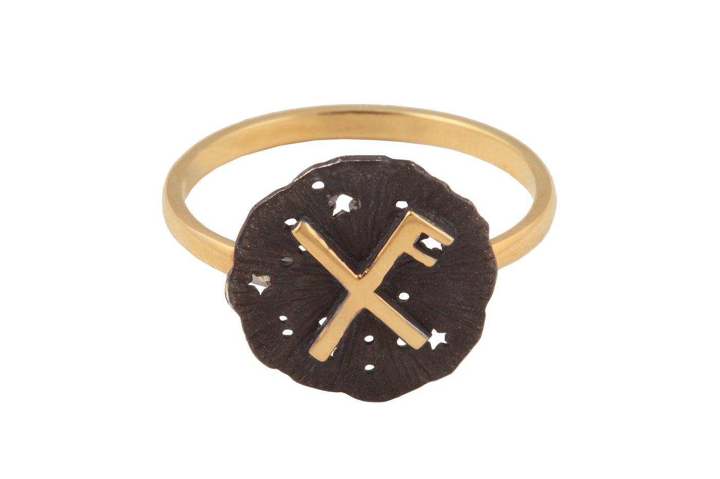Ring with a small runic pendant Lucky. Gold plated and oxide