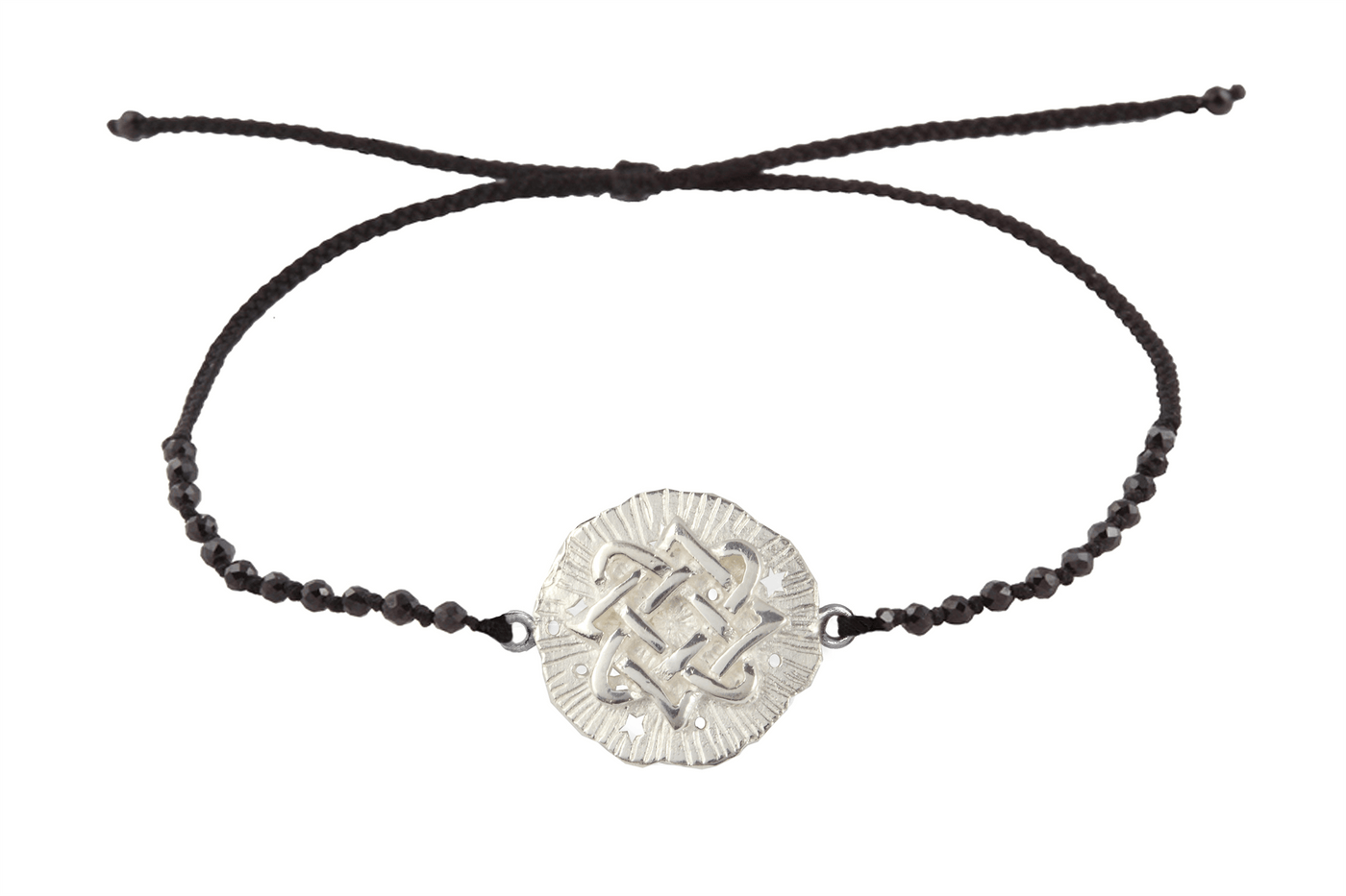 Lada medallion amulet bracelet with beads. Silver