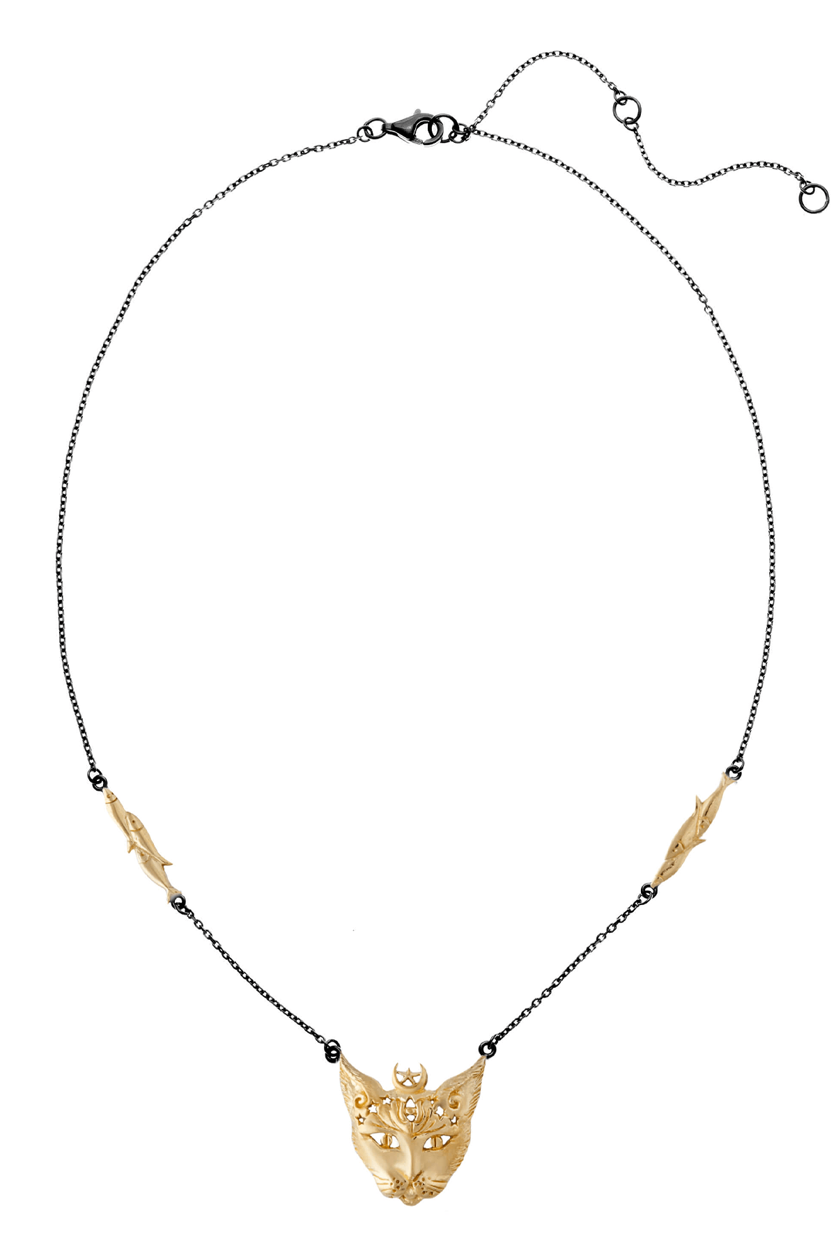 Bastet Goddess necklace. Silver, gold-plated, oxidized