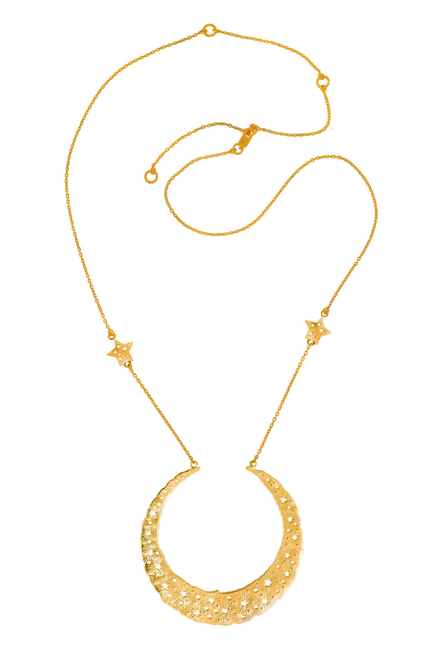 Moon Queen with 2 stars on the chain necklace. Silver, gold-plated