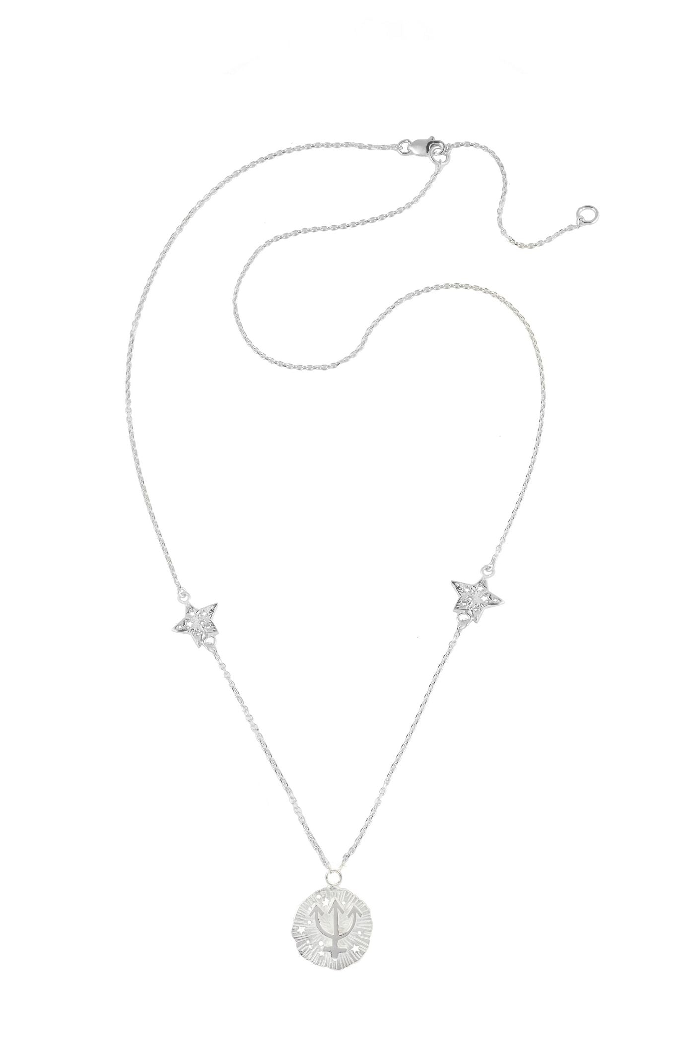 Neptune pendant with stars, 46 cm, Silver