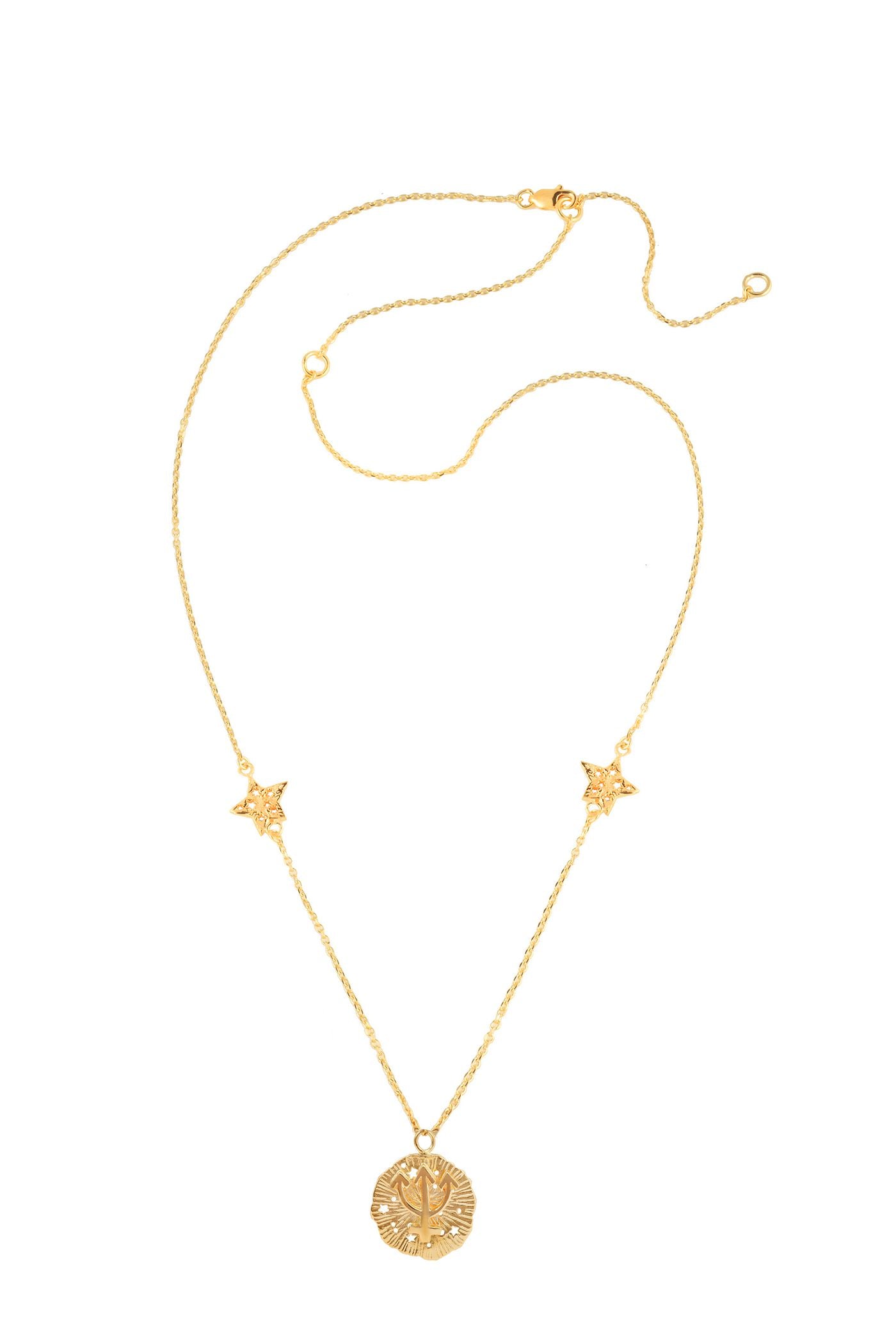 Neptune pendant with stars, 46 cm, gold plated