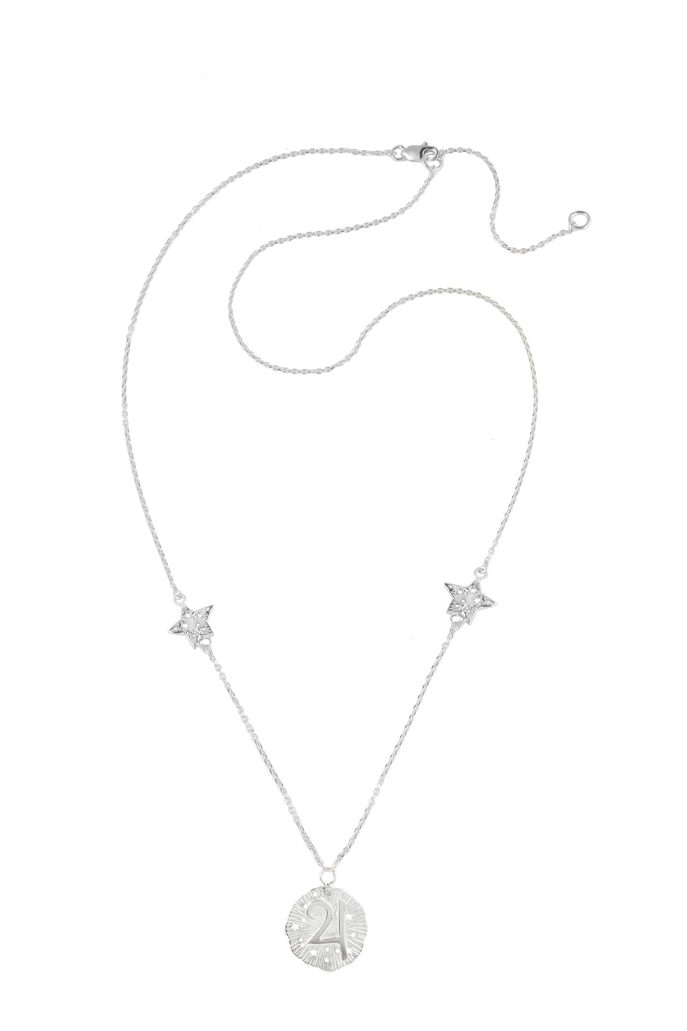Jupiter with 2 stars on the chain necklace. 46 cm. Silver