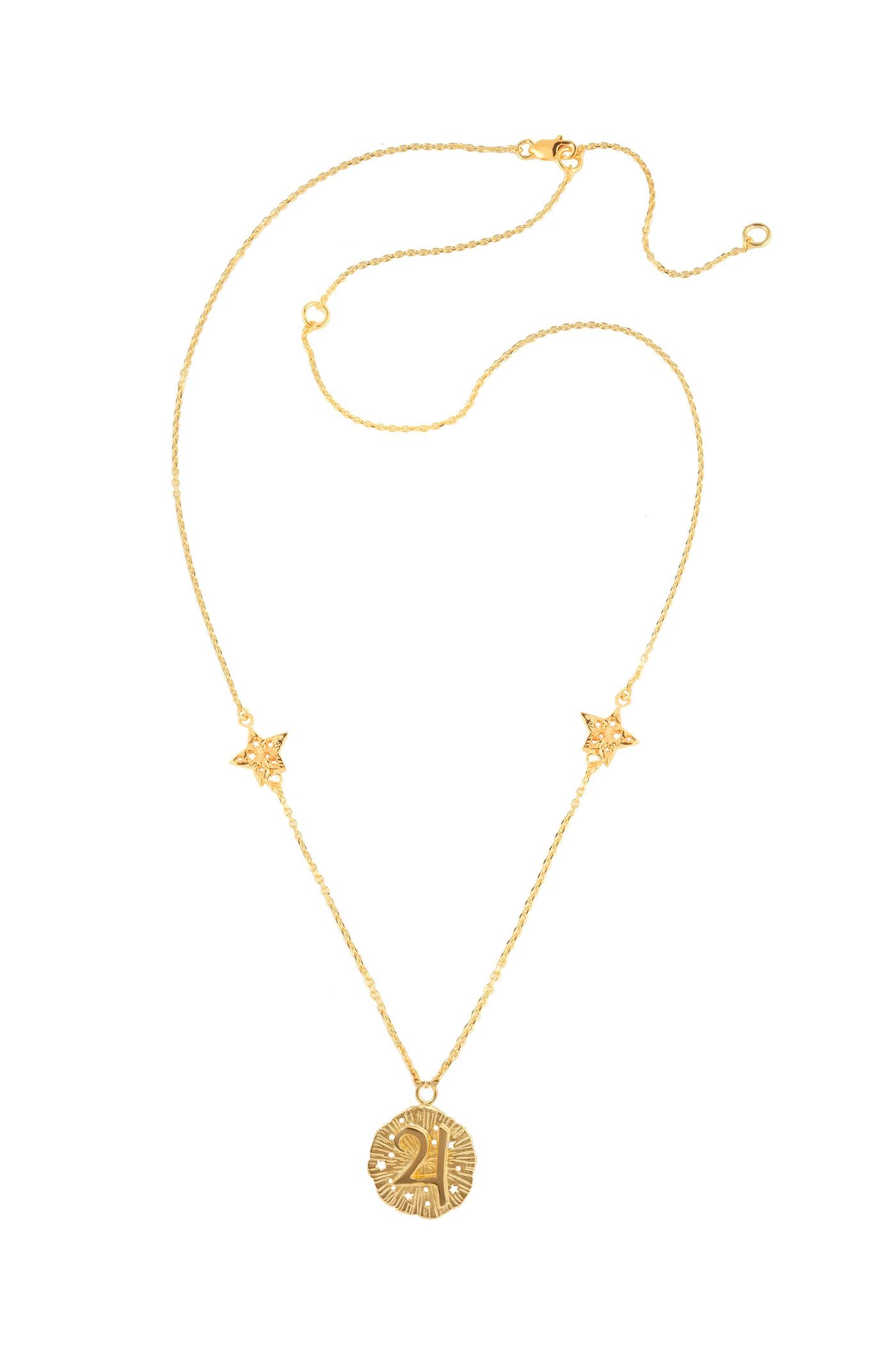 Solid gold Jupiter pendant with stars, 46 cm