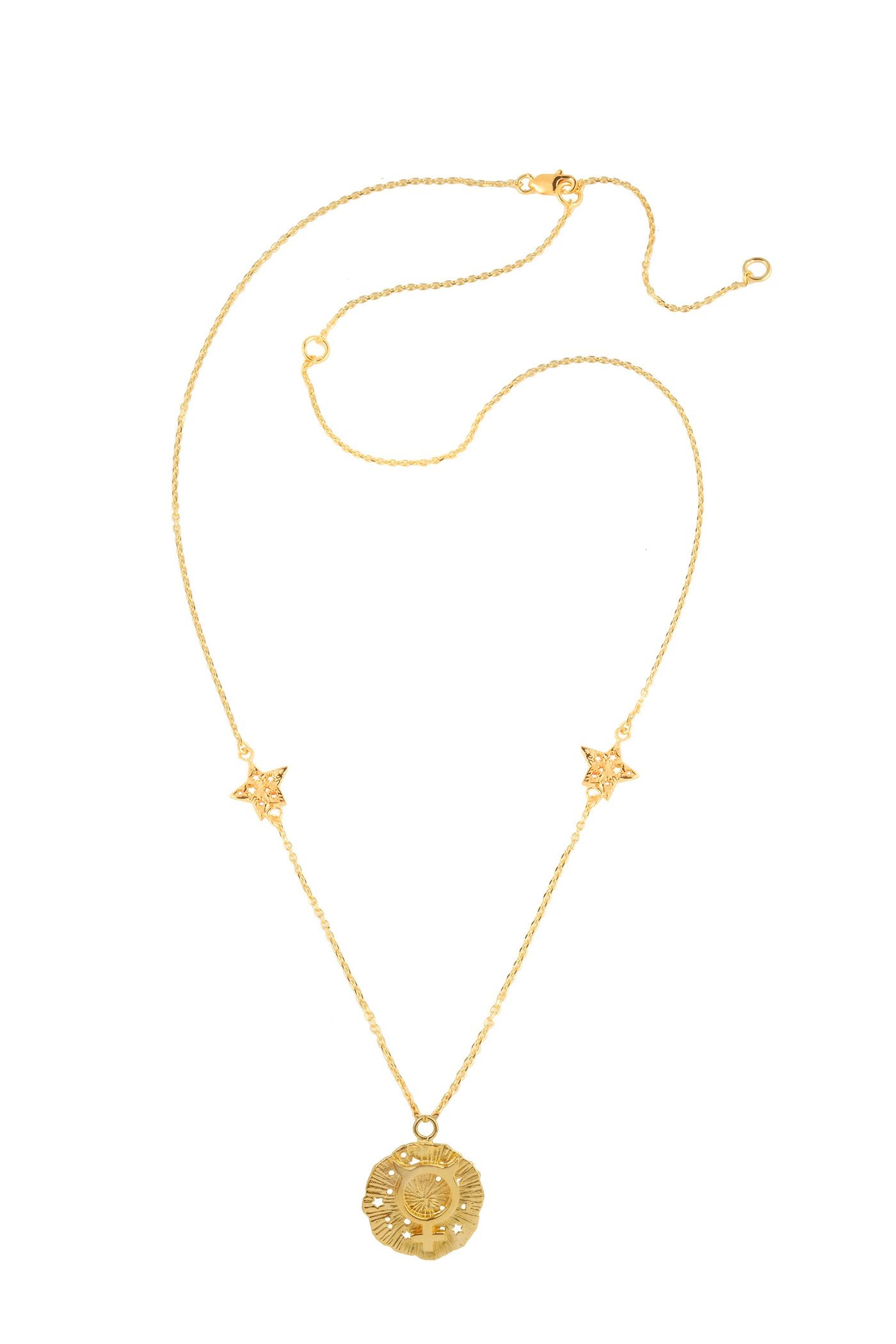 Mercury pendant with stars, 46 cm, gold plated