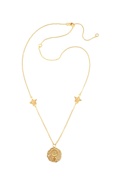 Venus with 2 stars on the chain necklace. 46 cm. Silver, gold-plated