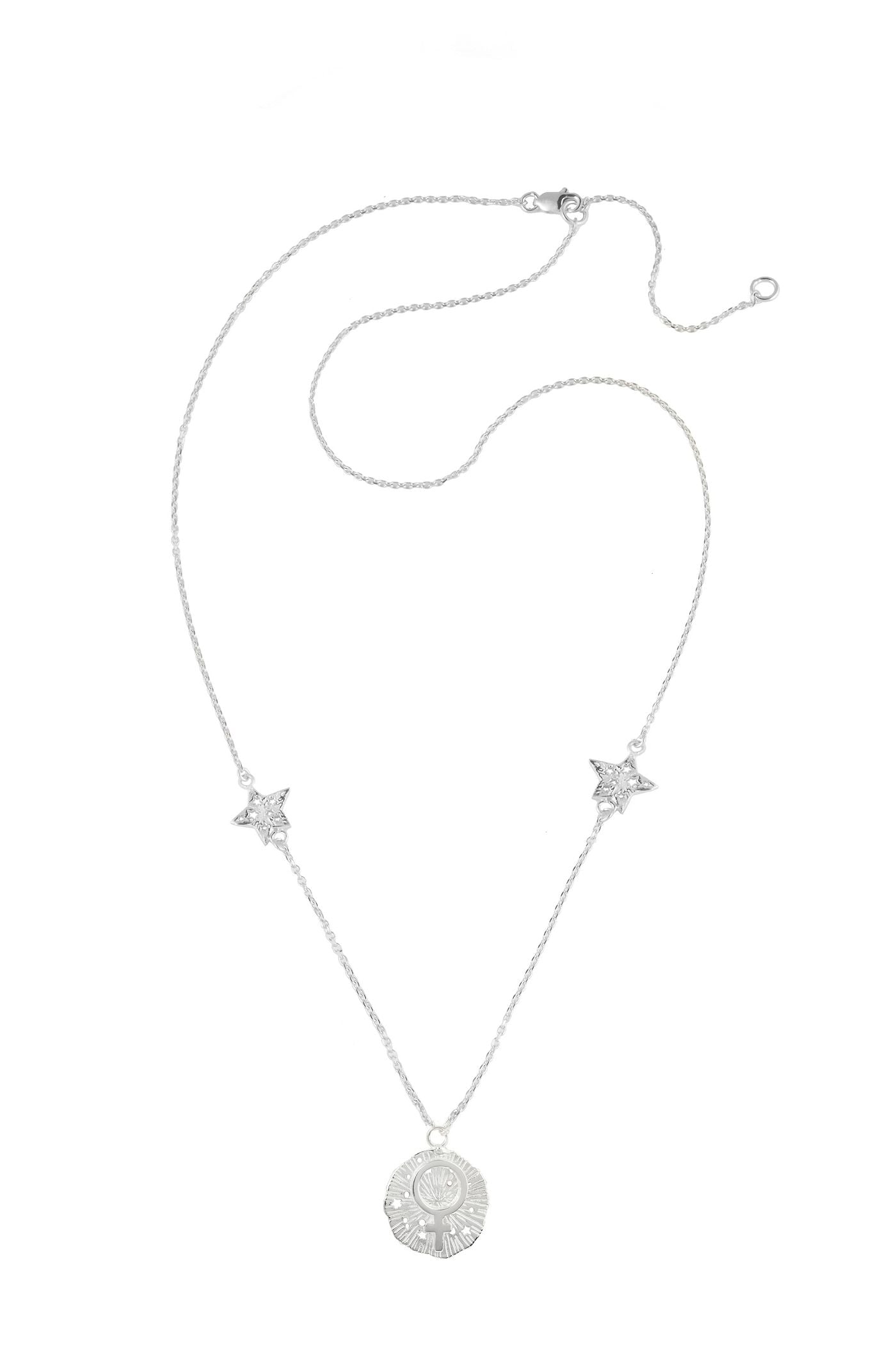 Venus with 2 stars on the chain necklace. 46 cm. Silver